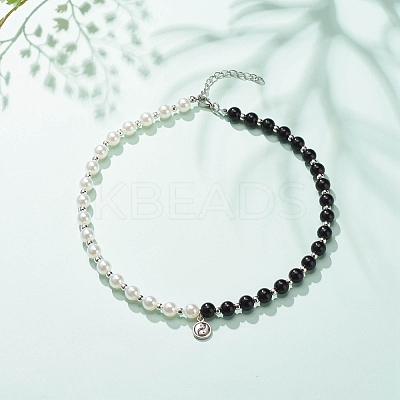 Alloy Yin-yang Charm Necklace with Plastic Imitation Pearl Beaded for Women NJEW-JN03914-1