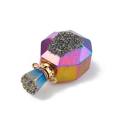 Electroplated Natural Druzy Agate Openable Perfume Bottle Pendants G-L524-10G-01-1