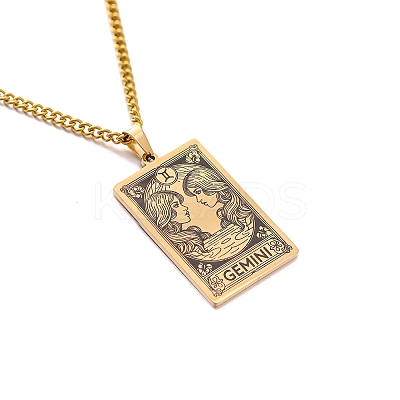 304 Stainless Steel Curb Chain Rectangle with Constellation Pendant Necklaces PW-WG0F5D0-08-1