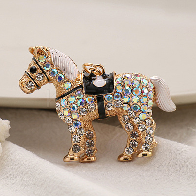 Cartoon Alloy Rhinestone Horse Pendant Keychain PW23062660618-1