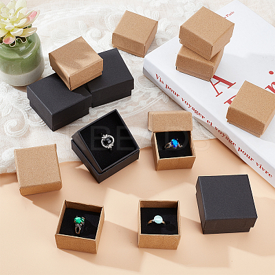 48Pcs 2 Styles Square Kraft Paper Cardboard Jewelry Ring Boxes CBOX-PH0002-24-1