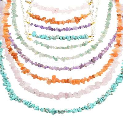 Natural Red Aventurine & Green Aventurine & Amethyst & Rose Quartz & Synthetic Turquoise Chips Beaded Necklaces NJEW-FS00013-1