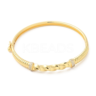 Brass Twist Rope Hinged Bangle with Cubic Zirconia for Women BJEW-K229-02G-1