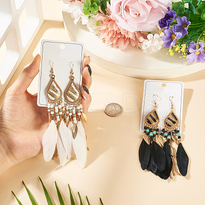 2 Pairs 2 Colors Bohemian Alloy Feather Dangle Earrings EJEW-TA0001-78A-1