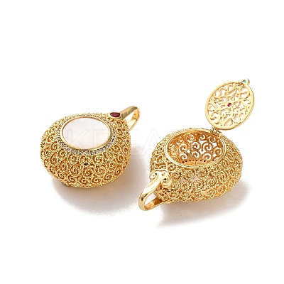 Rack Plating Brass Rd Cubic Zirconia Bead Cage Pendants KK-K362-10G-1