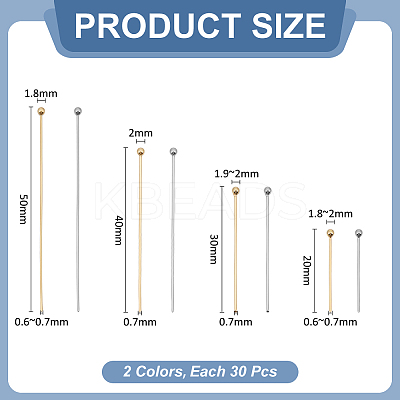 240Pcs 8 Styles 304 Stainless Steel Ball Head Pins STAS-WR0001-36-1