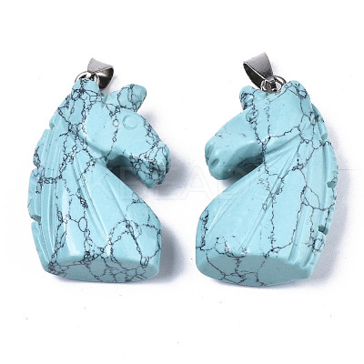 Carved Synthetic Turquoise Pendants G-N0327-002J-1