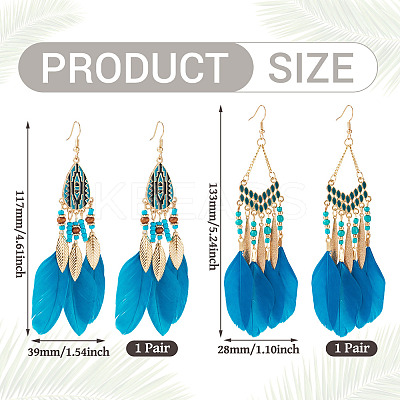 2 Pairs 2 Styles Feather Dangle Earrings EJEW-TA0001-48A-1