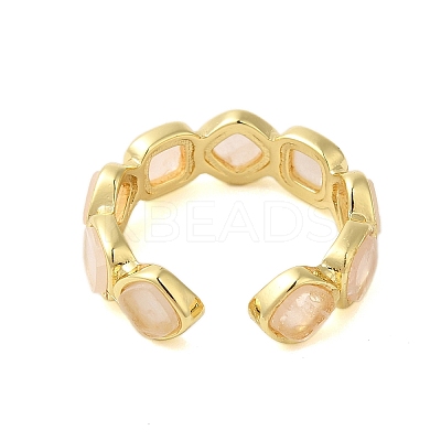 Square Natural Rose Quartz Open Cuff Rings RJEW-K272-02G-01-1