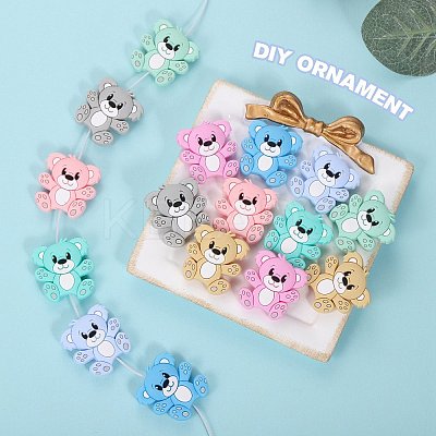 16Pcs 8 Colors Cartoon Bear Silicone Focal Beads JX699A-1