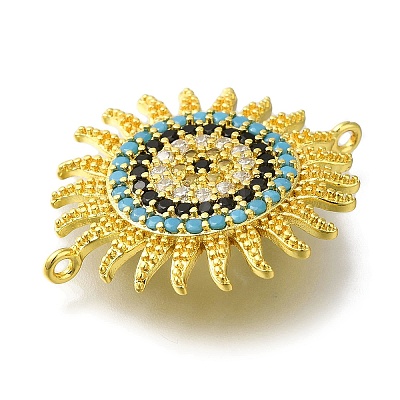 Rack Plating Brass Micro Pave Colorful Cubic Zirconia Sun Links Connector Charms KK-H485-26G-1