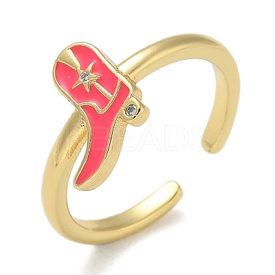 Rack Plating Brass Micro Pave Cubic Zirconia Open Cuff Rings for Women KK-K392-59G-04-1