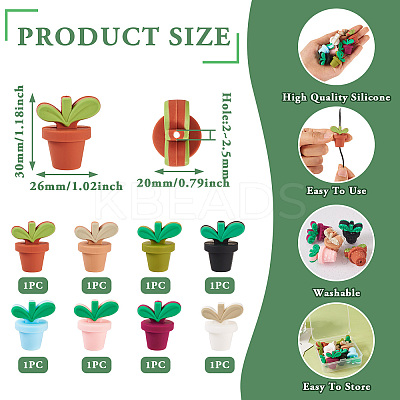 8Pcs 8 Colors Leaf Pot Food Grade Eco-Friendly Silicone Focal Beads SIL-TA0002-14-1