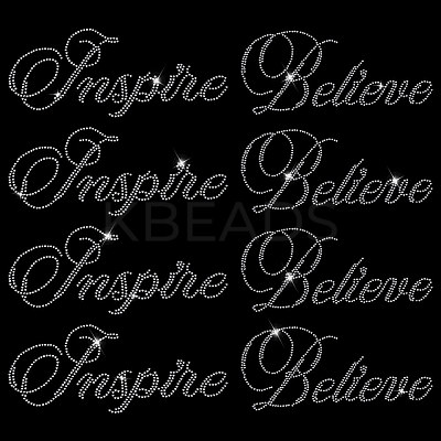 8Pcs 2 Style Word Believe & Inspire Glass Hotfix Rhinestone DIY-FG0004-98-1