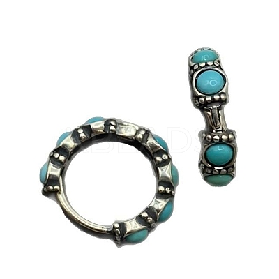 Round Synthetic Turquoise Hoop Earrings EJEW-C178-05-1