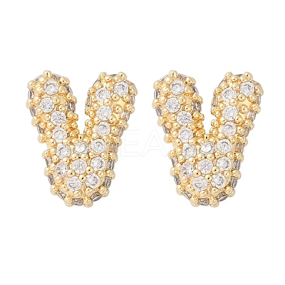Brass Micro Pave Cubic Zirconia Stud Earrings EJEW-Z091-04G-V-1