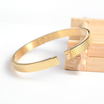 Ion Plating(IP) Carve Rhombus 304 Stainless Steel Bangles BJEW-H0003-24G-1