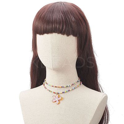 Transparent Printed Acrylic Flower Pendant Necklaces NJEW-JN04152-1