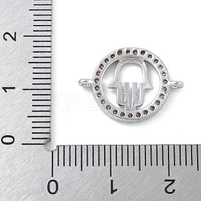 Rack Plating Brass Micro Pave Clear Cubic Zirconia Flat Round with Hamsa Hand Connector Charms KK-A234-039P-1