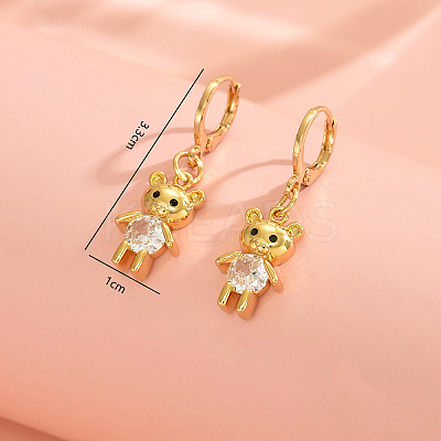 Cute Bear Brass Clear Cubic Zirconia Hoop Earrings GQ2099-1