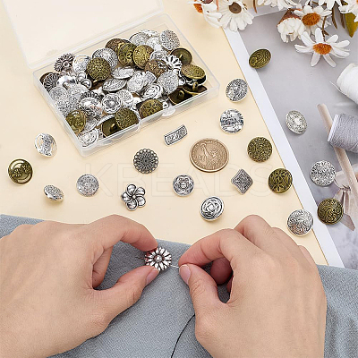 80Pcs 20 Styles 1-Hole Zinc Alloy Shank Buttons BUTT-PH0001-70-1
