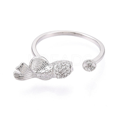 Fish Brass Micro Pave Clear Cubic Zirconia Cuff Ring Settings KK-T076-52P-1