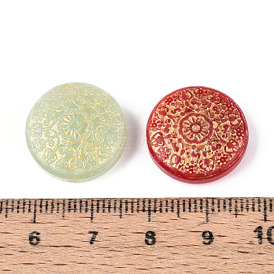 Flat Round with Floral Pattern Glass Beads GLAA-T025-69M-1
