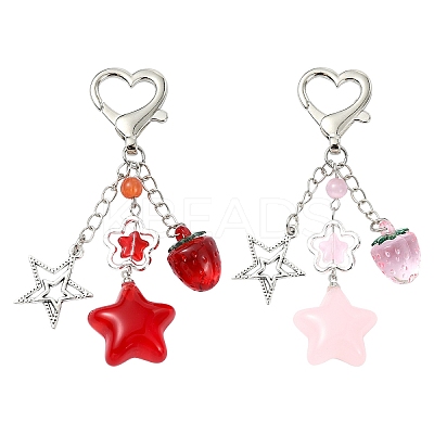 Strawberry and Star Acrylic & Glass Pendant Decoration HJEW-YW00040-01-1