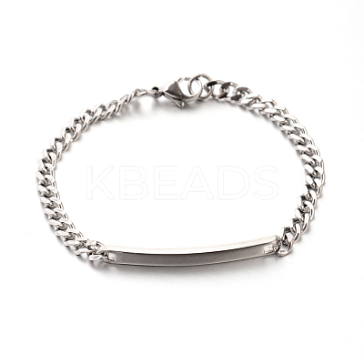 Tarnish Resistant 304 Stainless Steel Curb Link Chain ID Bracelets LS-STAS-M175-06P-1