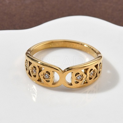 304 Stainless Steel Cubic Zirconia Finger Rings for Women RJEW-F189-03G-1