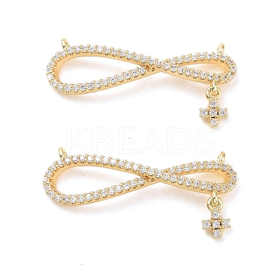 Infinity with Cross Brass Micro Pave Clear Cubic Zirconia Connector Charms KK-G436-09G-1