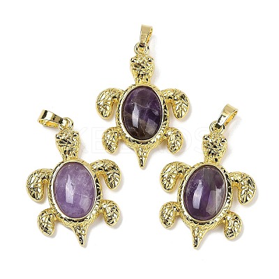 Natural Amethyst & Brass Pendants KK-F887-01G-13-1