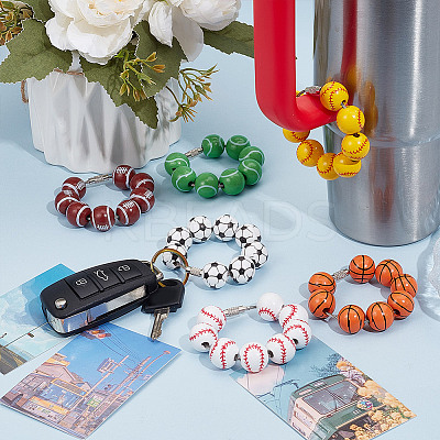 Sport Ball Wood Beaded Keychain for Women Men HJEW-NB00182-1