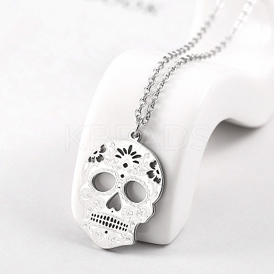 Non-Tarnish 304 Stainless Steel Mexican Candy Skull Pendant Necklaces LS-CQ9422-4-1