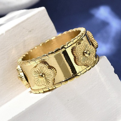 304 Stainless Steel Flower Wide Finger Rings for Women RJEW-A060-02G-1