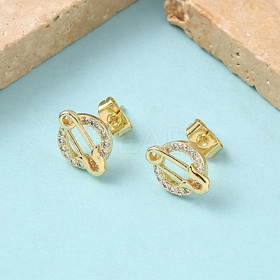 Paper Clip Brass Micro Pave Clear Cubic Zirconia Stud Earrings EJEW-Z144-28G-1