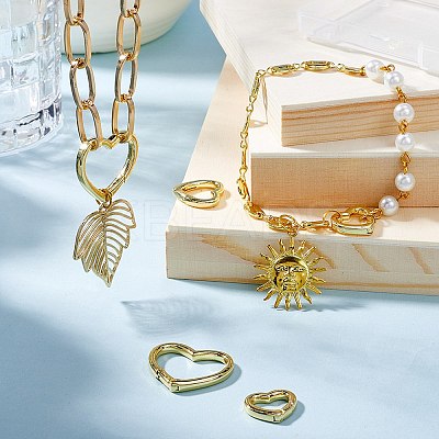 6Pcs 3 Styles Rack Plating Heart Brass Spring Gate Rings KK-SC0006-11-1