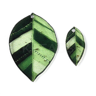 2Pcs Transparent Epoxy Resin Leaf Pendants RESI-T057-94-1