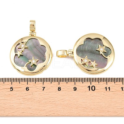 Brass Micro Pave Cubic Zirconia with Natural Black Lip Shell Pendants KK-Z146-34G-1