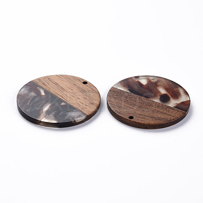 Transparent Resin & Walnut Wood Pendants X-RESI-T035-35E-1