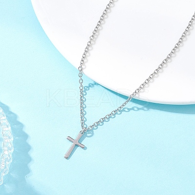 304 Stainless Steel Cross Pendant Cable Chain Necklaces NJEW-JN05844-1