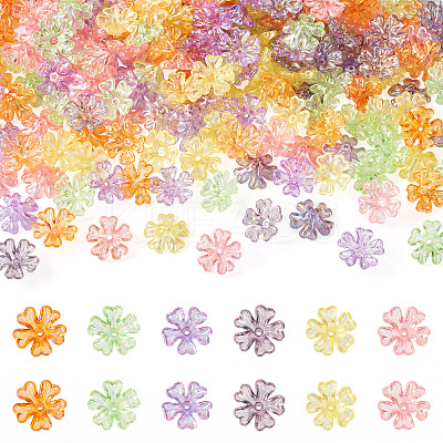 240Pcs 6 Colors Transparent UV Plating Acrylic Bead Caps OACR-TA0002-95-1