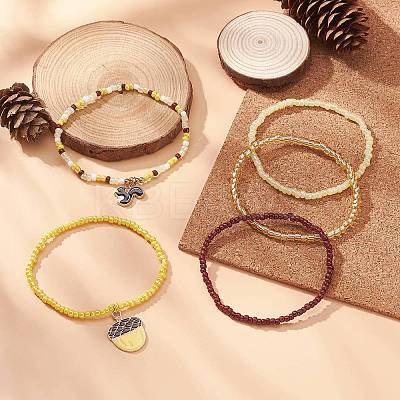5Pcs 5 Style Glass Seed Beaded Stretch Bracelets Set BJEW-JB09395-1