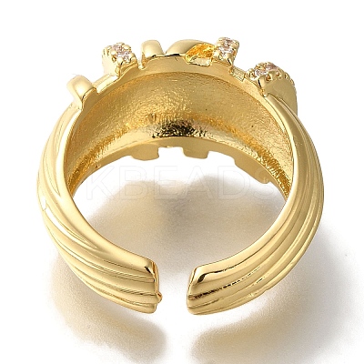 Rack Plating Brass Clear Cubic Zirconia Open Cuff Rings RJEW-S411-22G-1