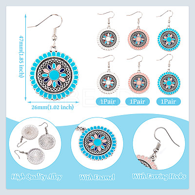 3Pairs 3 Colors Alloy Enamel Dangle Earring for Women EJEW-TA0001-42-1
