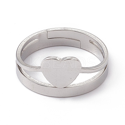 Non-Tarnish 201 Stainless Steel Heart Adjustable Ring for Women RJEW-K238-04P-1