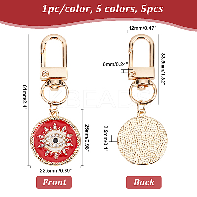 5Pcs 5 Style Flat Round with Evil Eye Alloy Enamel Pendant Decorations KEYC-AR0001-17-1