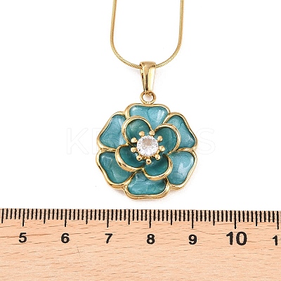 304 Stainless Steel Pave Clear Cubic Zirconia with Enamel Flower Pendant Necklaces NJEW-H088-02G-1