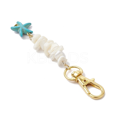 Natural White Mother of Pearl Shell & Synthetic Turquoise Starfish Pendant Decorations HJEW-JM02986-1