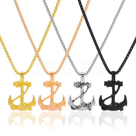 4Pcs 4 Colors Stainless Steel Anchor Pendant Necklaces Set with Box Chains for Men NJEW-FI0001-26-1